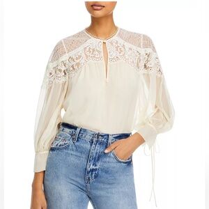 NWT Rebecca Taylor Romantic Cream Lace Silk Chiffon Blouse (Size 2)